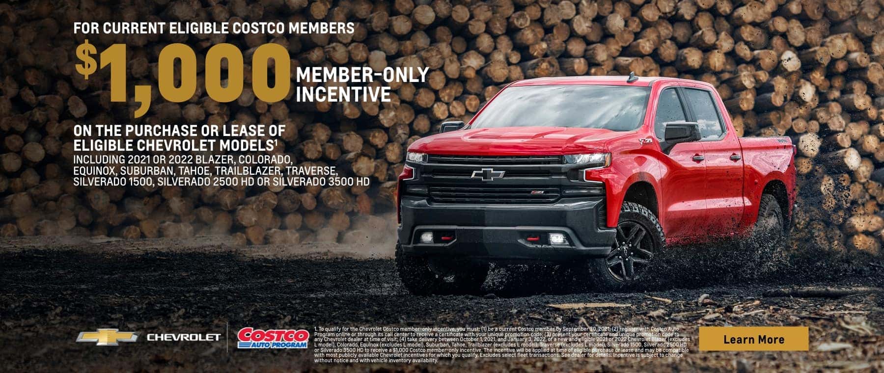For current eligible costco members $1,000 member-only incentive on the purchase or lease of eligible Chevrolet models