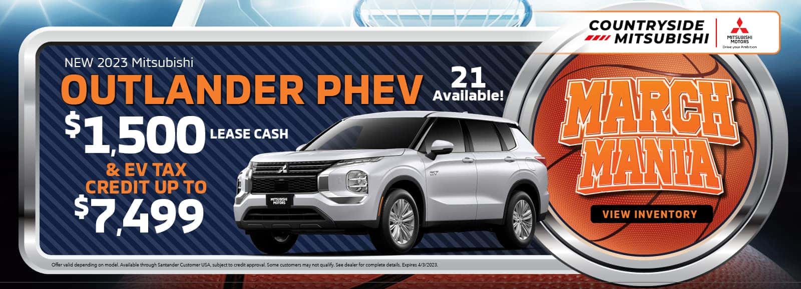 New 2023 Mitsubishi Outlander PHEV with $1,500 lease cash and EV tax credit up to $7,499