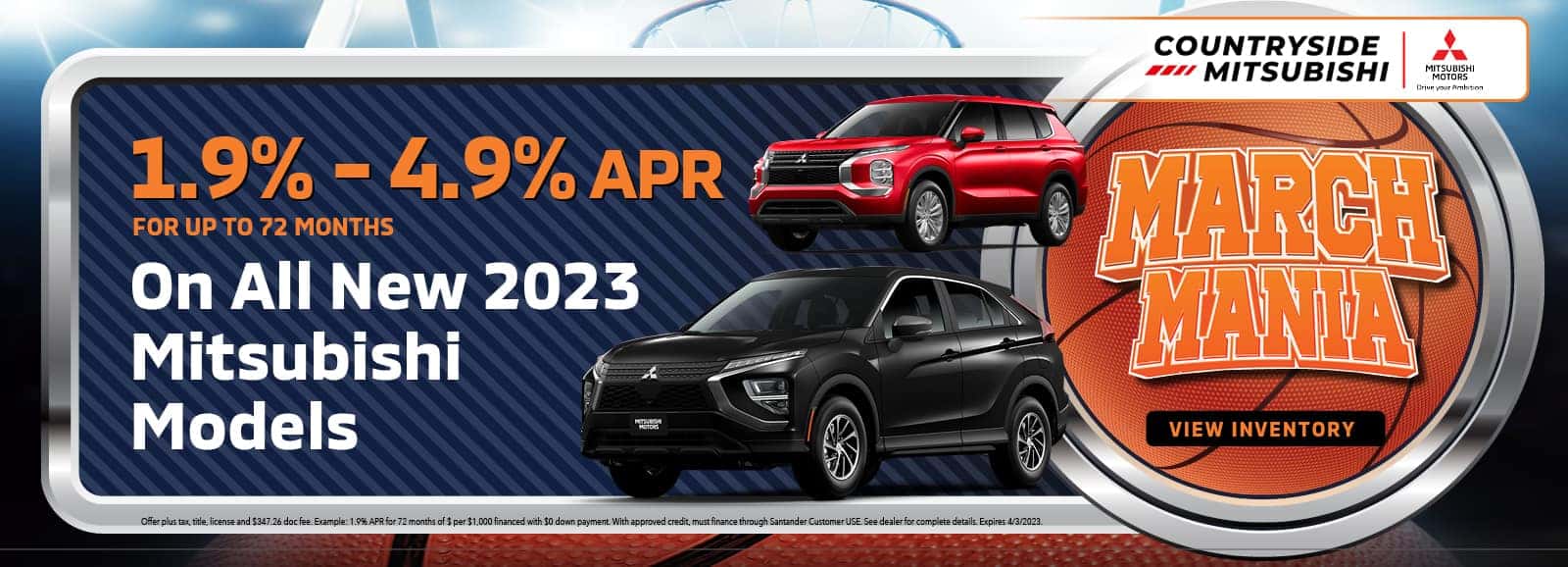 All new 2023 Mitsubishi models with 1.9-4.9% APR for up to 72 months