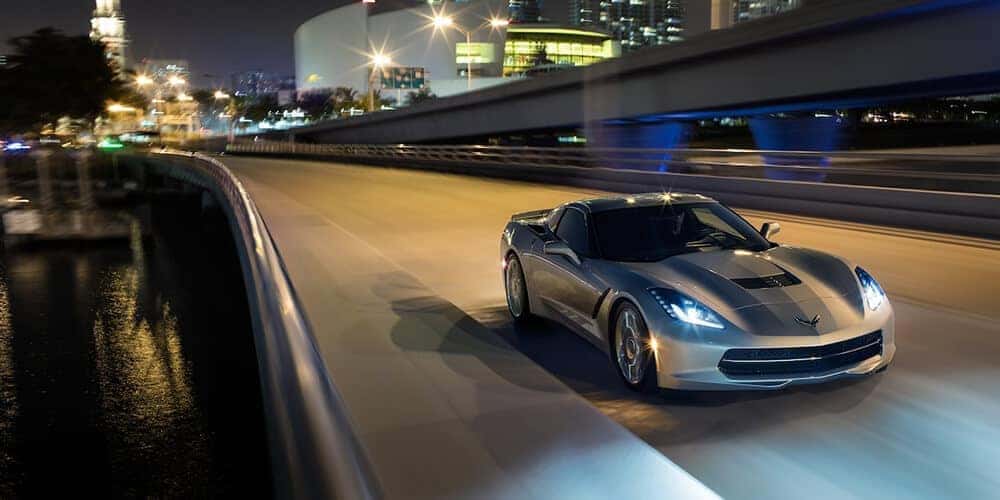 2018 Chevy Corvette Exterior Driving in the city at night
