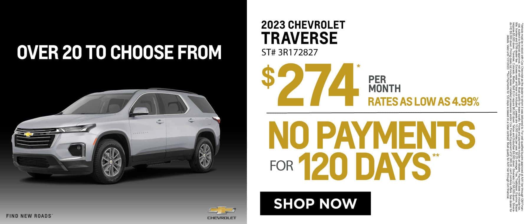 2023 Chevrolet Traverse $274 Per Month Rates as low as 4.99% - No payments for 120 days - Shop Now