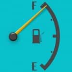 High fuel sign isolated on a pale blue background