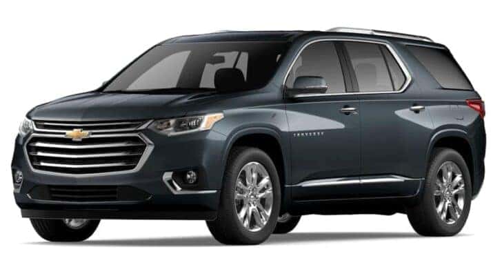 A grey 2021 Chevy Traverse is angled left.