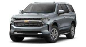 A silver 2022 Chevy Tahoe Premier is angled left.