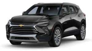 A black 2024 Chevy Blazer Premier is angled left.