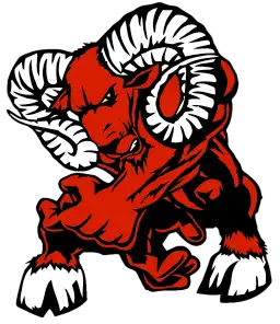 Asbury High School rams red and white logo