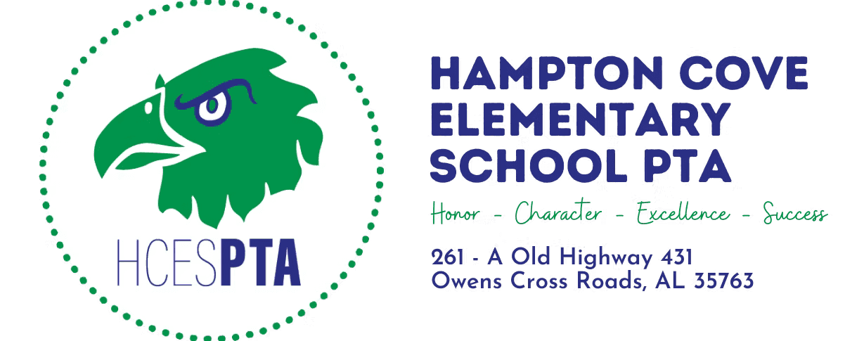 Hampton Cove Elementary School pTA logo with green eaglehead