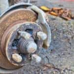 Close up of old, rusted vehicle brakes