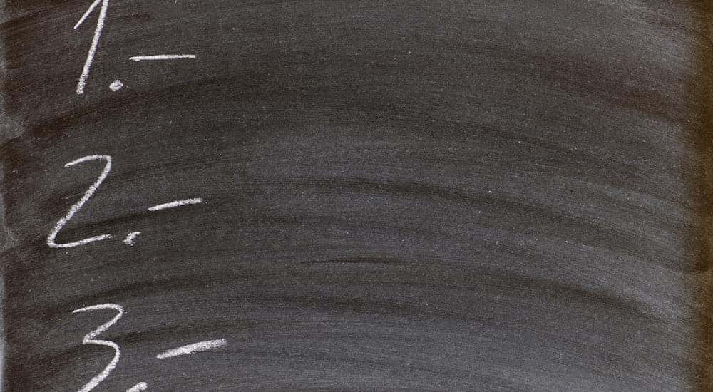 Chalkboard with numbers one to three written on it in white chalk