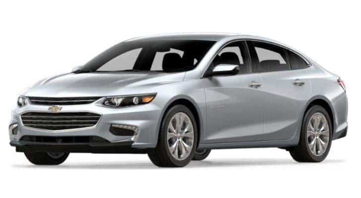 A silver 2016 Chevy Malibu is angled left.