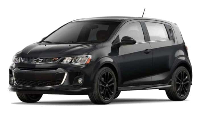 A black 2017 Chevy Sonic RS is angled left.