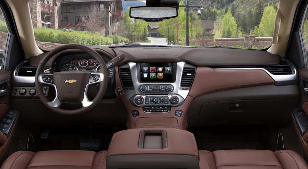 Back to front view of the 2017 Chevrolet Suburban's brown interior