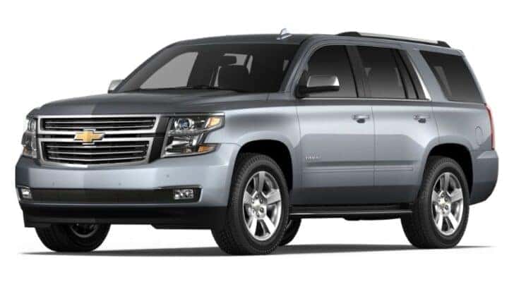 A silver 2017 Chevy Tahoe 1LZ is angled left,