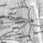 Close-up of Albany New York on a black and white map