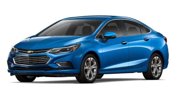 A blue 2017 Chevy Cruze is angled left.