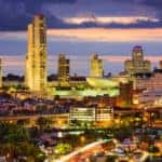 Skyline of Albany New York lit up at night