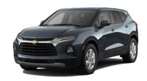 A blue 2020 Chevy Blazer is facing left.