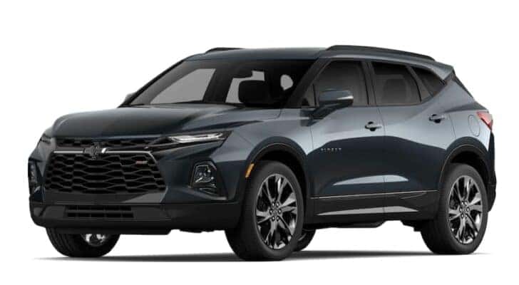 A black 2020 Chevy Blazer RS is angled left.