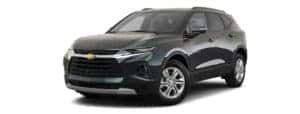 A black 2020 Chevy Blazer is facing left.