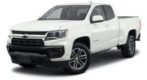 A white 2021 Chevy Colorado WT is angled left.