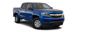A blue 2020 Chevy Colorado is facing right.