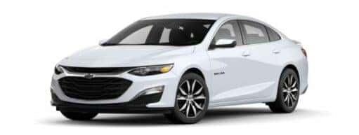 A white 2020 Chevy Malibu RS is angled left.