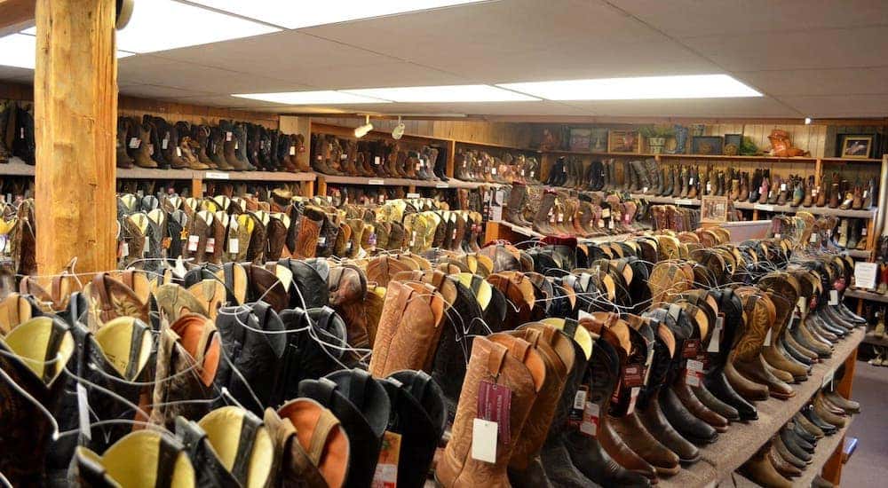 Rows of cowboy boots are shown at the Double M Western Store in Clifton Park, NY.