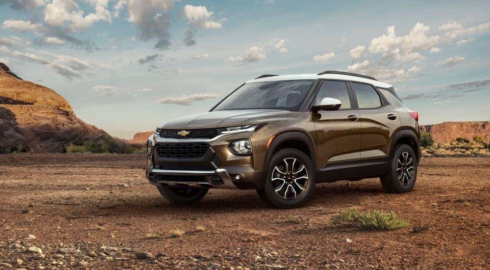 A brown 2021 Chevy Trailblazer is parked in a desert.