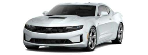 A white 2021 Chevy Camaro 1LT is angled left.
