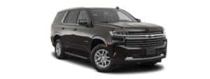 A black 2021 Chevy Tahoe LT is angled right.