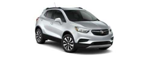 A silver 2021 Buick Encore is angled right.