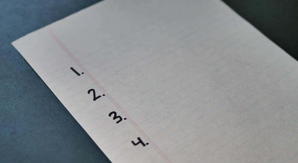 White lined paper with the numbers "1, 2, 3, and 4" written down in black along the left side