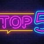 The words "Top 5" written in blue, pink, and yellow neon lights