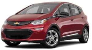 A dark red 2021 Chevy Bolt LT is angled left.