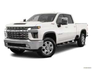 A white 2021 Chevy Silverado HD 2500 is angled left.