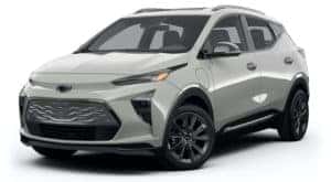 A silver 2022 Chevy Bolt EUV Premier is angled left.