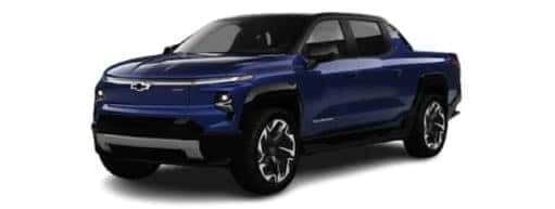A blue 2024 Chevy Silverado EV RST is angled left.