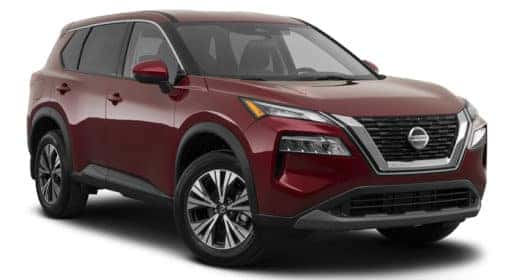 A red 2022 Nissan Rogue SV is shown facing right.