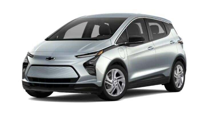 A silver 2023 Chevy Bolt EV 1LT is angled left.