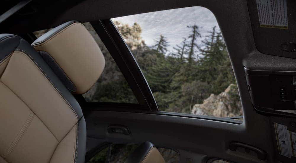 The moonroof is shown from a low angle in a 2022 Chevy Equinox Premier.