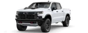 A white 2023 Chevy Silverado 1500 ZR2 is shown angled left.