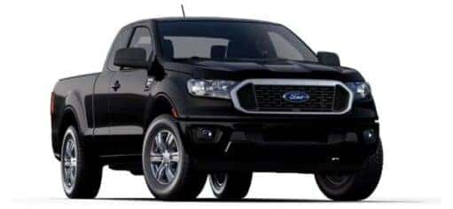A black 2023 Ford Ranger XLT is shown angled right.