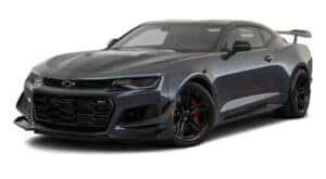 A dark grey 2024 Chevy Camaro ZL1 is angled left.