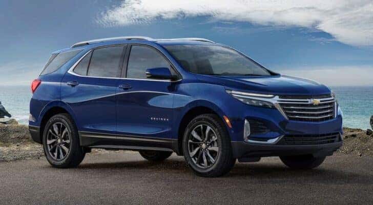 A blue 2022 Chevy Equinox parked against a blue sky.