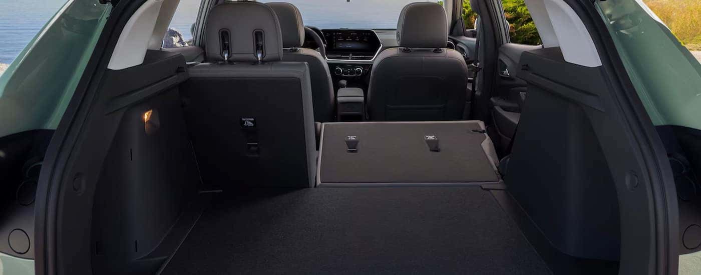 The back seats folded down in a 2024 Chevy Trax for sale near Amsterdam.