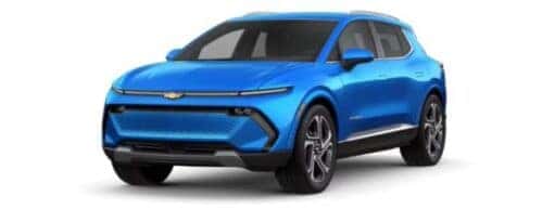 A blue 2024 Chevy Equinox EV is angled left.