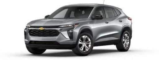 A silver 2025 Chevy Trax is angled left.