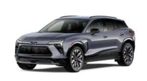 A gray 2025 Chevy Blazer EV RS is angled left.