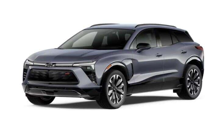 A gray 2025 Chevy Blazer EV RS is angled left.