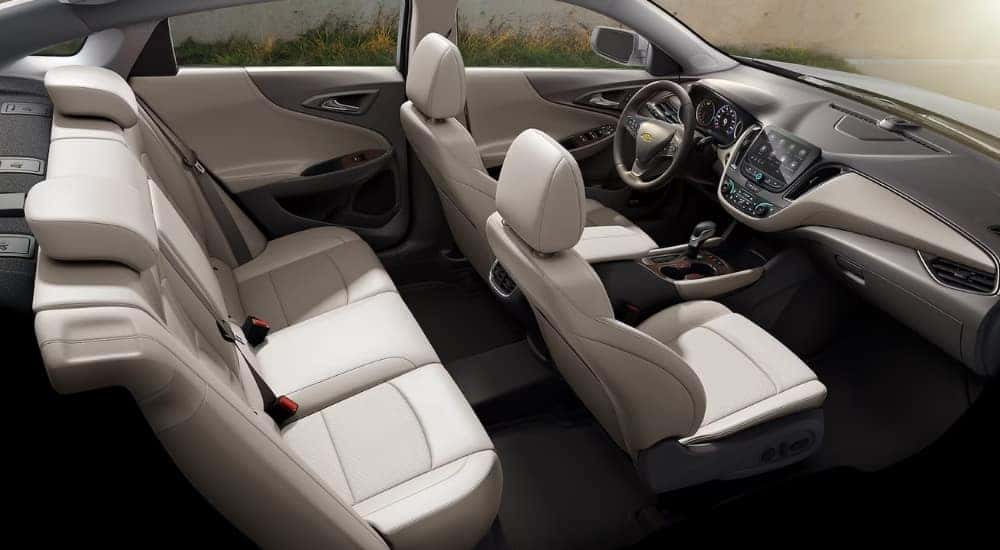 Overhead view of the tan seating in a 2025 Chevy Malibu for sale near Colonie.